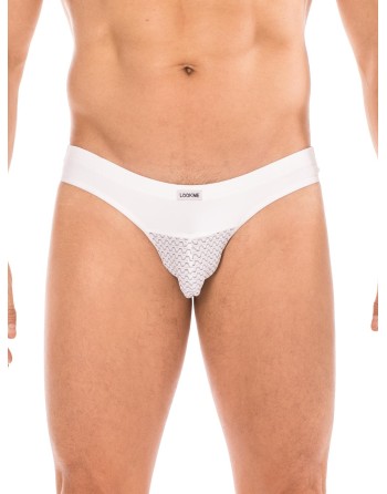 string blanc de la marque lookme sousvêtement pour homme avec large ceinture et formes géométrique.